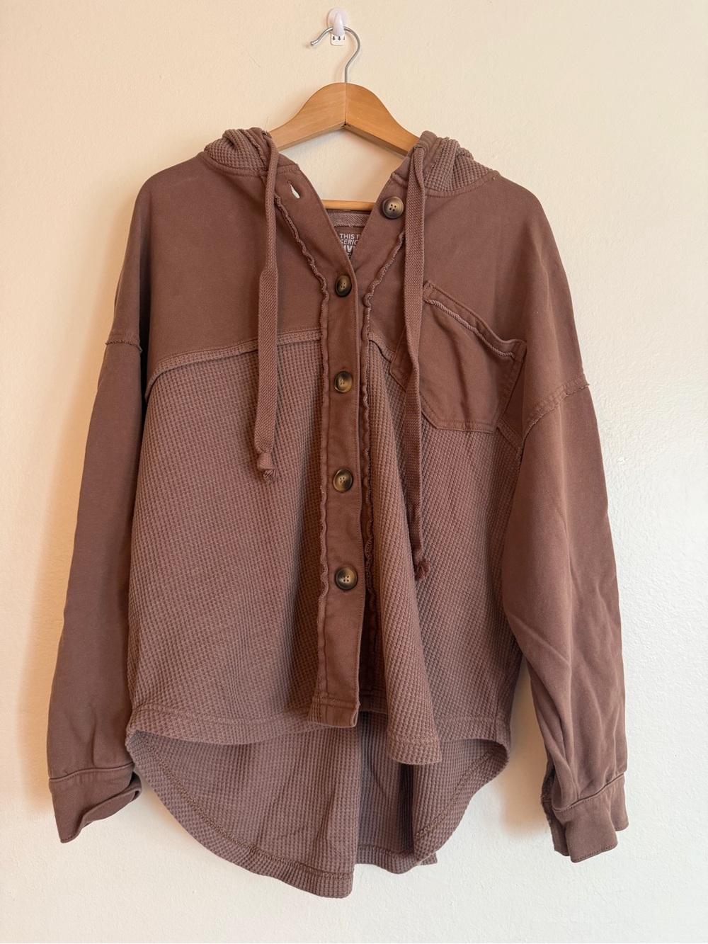 AE This Feels Seriously Lived In Women's Brown Waffle Knit Button-Up Hoodie S/XS